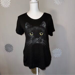 Black Cat Short Sleeve T-Shirt Ladies Medium Cat Lovers Great Gift
